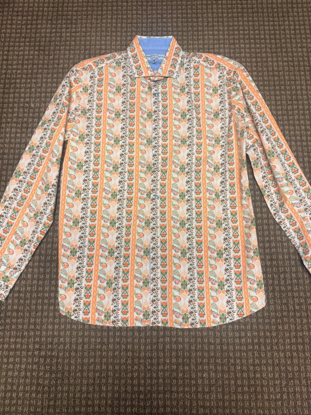 Umberto Carro Positano Men's Long-Sleeve Floral Stripe Shirt - Orange & Green